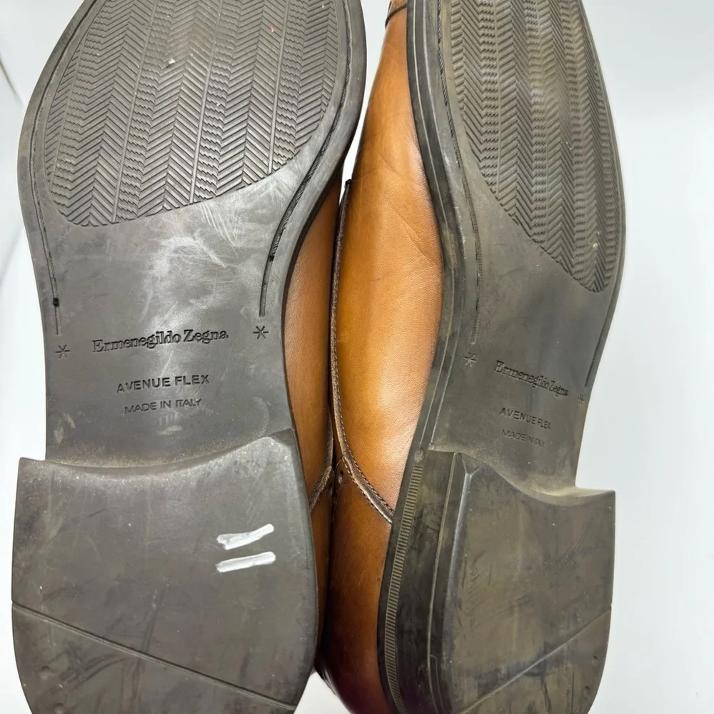 Ermenegildo Zegna Avenue Flex Brown Cap Toe Oxford Shoes 9 US Leather Brogue